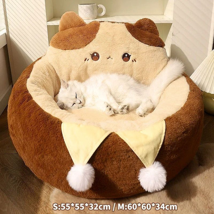 Round Plush Pet Sofa Bed For Warm Deep Sleep Comfort
